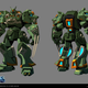 Here’s an example of the character work done for the mechs, transforming a HOTS character into something out of Gundam.